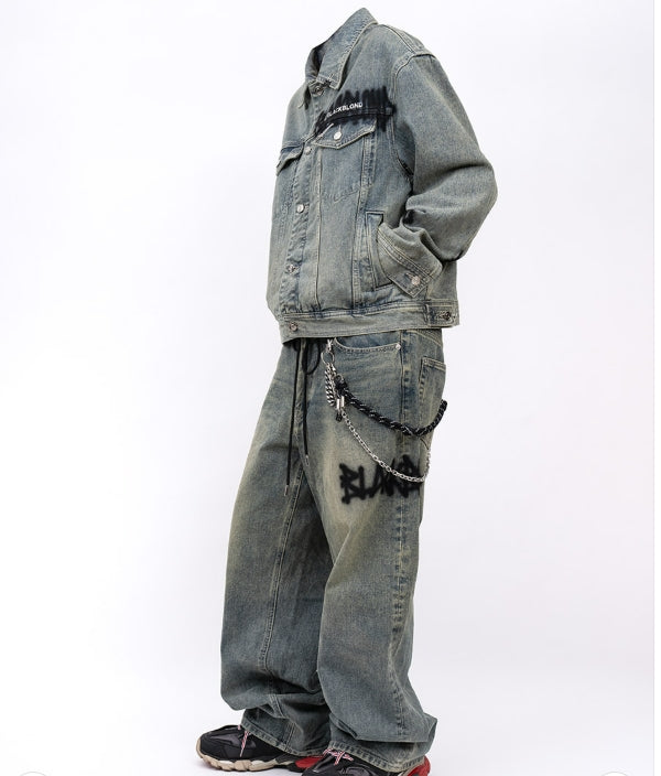 ブラックブロンド(BLACKBLOND) BBD Graffiti Metal Logo Denim Jacket (Rusty Blue)