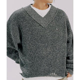 ROMANTIC CROWN(ロマンティック クラウン) DAMAGE V NECK KNIT_CHARCOAL