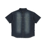 ROMANTIC CROWN(ロマンティック クラウン) Washed-out Denim Half Shirt_Sky Blue