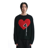 オーワイ(OY) HEART STITCH DESTROYED KNIT-BLACK