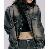 ROMANTIC CROWN(ロマンティック クラウン) DAMAGE LINE WASHED DENIM SHIRT_BLACK