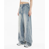 Odd Studio (オッドスタジオ) Diagonal cut wide denim pants - light blue
