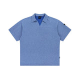 ROMANTIC CROWN(ロマンティック クラウン) OPEN COLLAR POLO KNIT SHIRT_BLUE