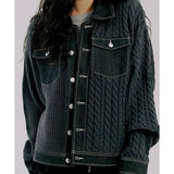 ROMANTIC CROWN(ロマンティック クラウン) MIX KNIT TRUCKER JACKET_CHARCOAL