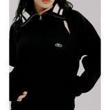 ROMANTIC CROWN(ロマンティック クラウン) PORTY LINE KNIT HALF ZIP UP_BLACK