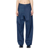 レイブレス(LABELESS) BLUE GLITTERY TUCKED DENIM TROUSERS