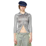 レイブレス(LABELESS) GREEN GLOSSY EMBROIDERED CARDIGAN
