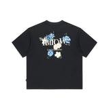 ROMANTIC CROWN(ロマンティック クラウン) BACK POINT BLUE FLOWER TEE SHIRT_BLACK