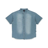 ROMANTIC CROWN(ロマンティック クラウン) Washed-out Denim Half Shirt_Sky Blue