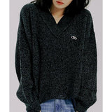 ROMANTIC CROWN(ロマンティック クラウン) DAMAGE V NECK KNIT BLACK