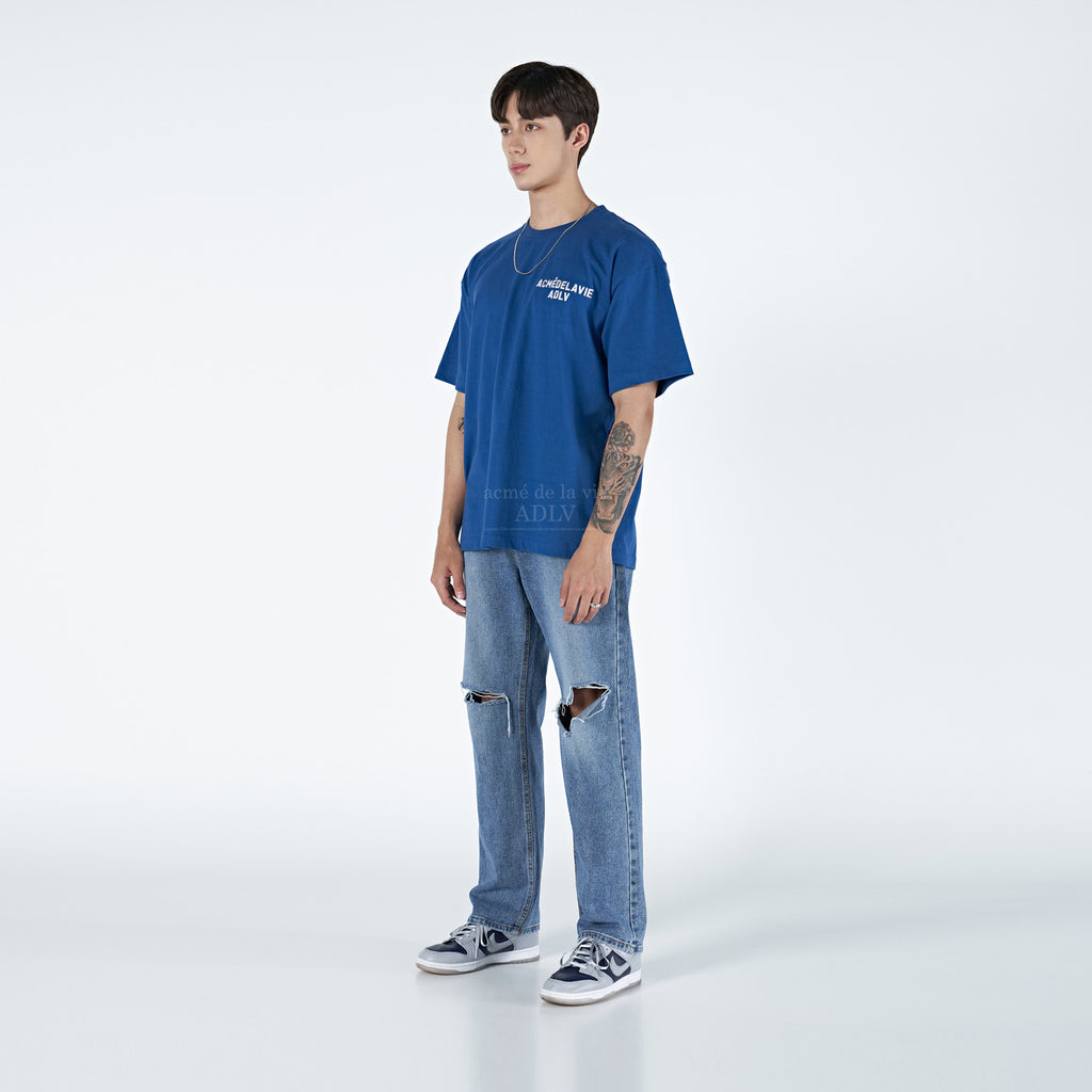 アクメドラビ(acme' de la vie)  ADLV STITCH EMBROIDERED SHORT SLEEVE T-SHIRT BLUE