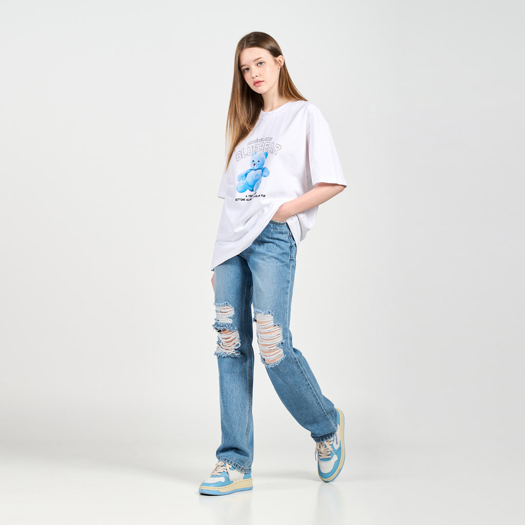 アクメドラビ(acme' de la vie) BLUE TEDDY BEAR SHORT SLEEVE T-SHIRT WHITE