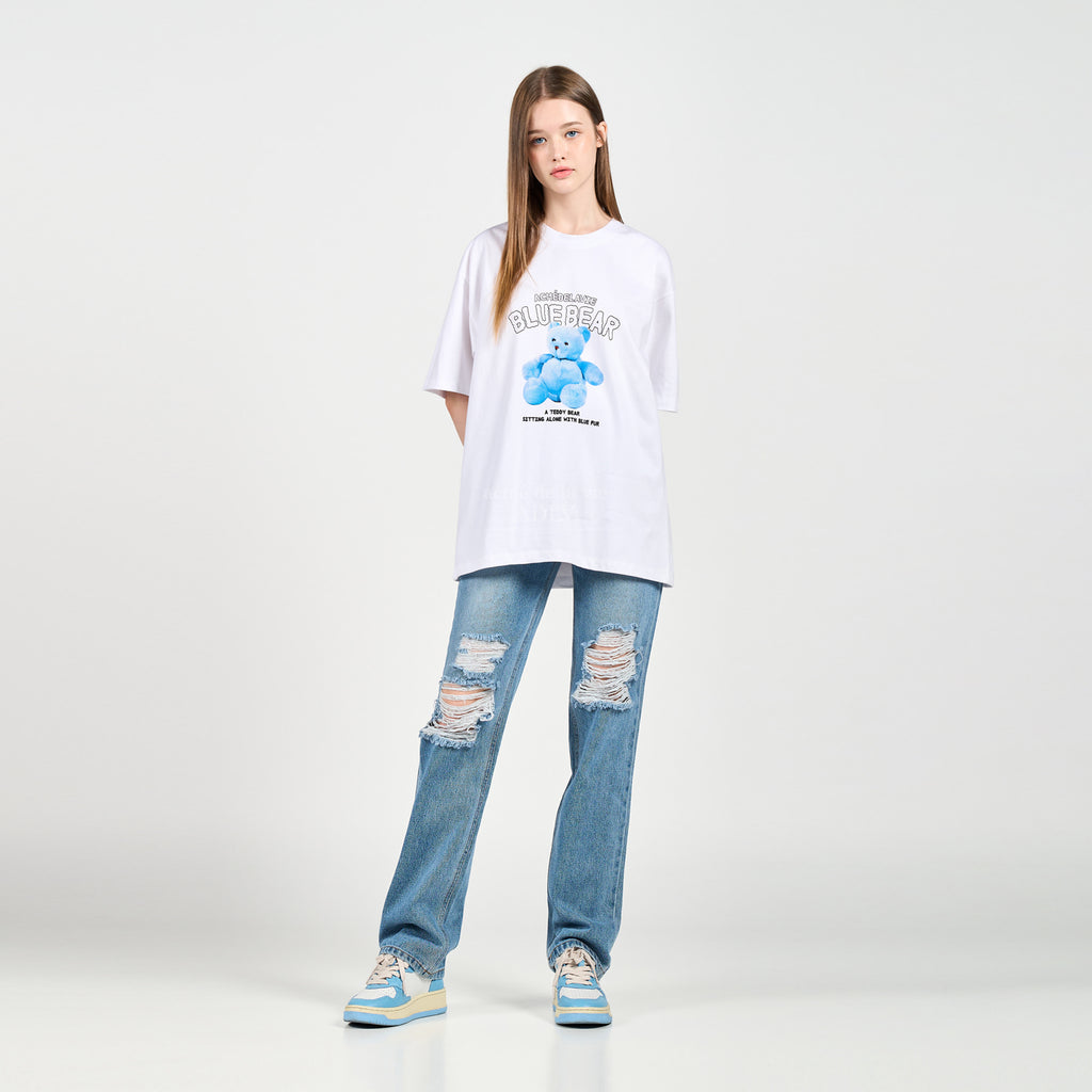 アクメドラビ(acme' de la vie) BLUE TEDDY BEAR SHORT SLEEVE T-SHIRT WHITE