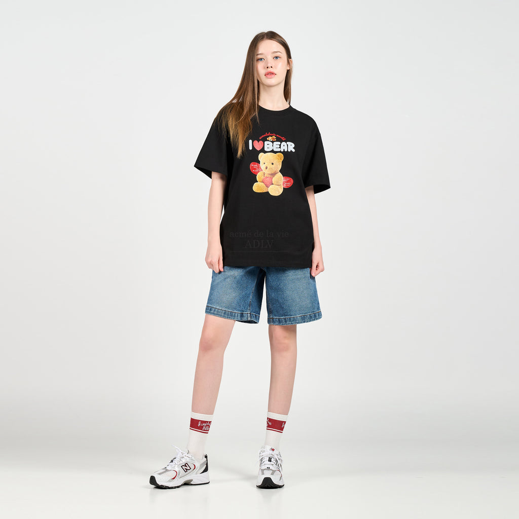 アクメドラビ(acme' de la vie)  I LOVE TEDDY BEAR SHORT SLEEVE T-SHIRT BLACK
