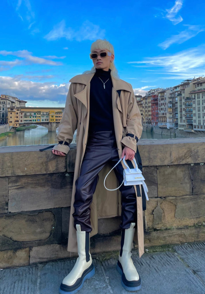 トレンディウビ(Trendywoobi) brown 3rope strap trenchcoat