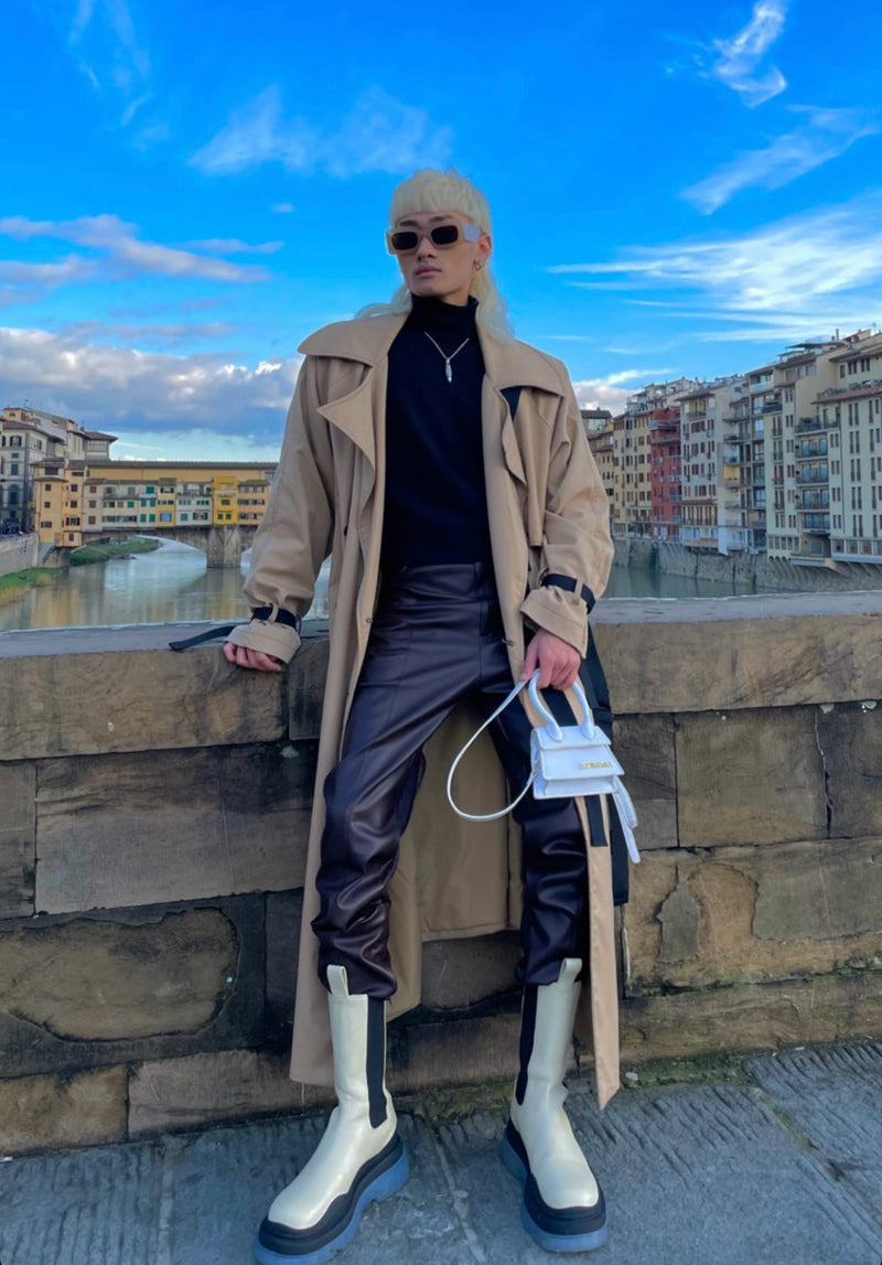 トレンディウビ(Trendywoobi) brown 3rope strap trenchcoat