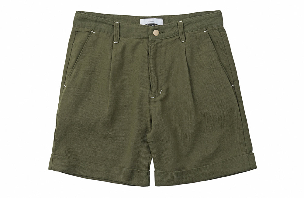QUIETIST (クワイエティスト) Jungle Cotton One-tuck Shorts (khaki)