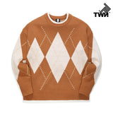 ティーダブリューエヌ(TWN) LOOSE FILL ARGYLE KNIT (4color) JEKN3230