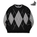 ティーダブリューエヌ(TWN) LOOSE FILL ARGYLE KNIT (4color) JEKN3230