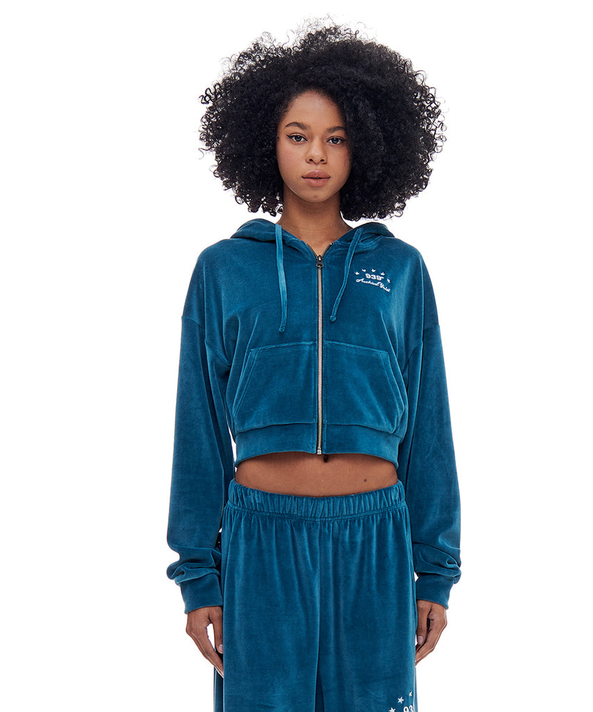 ARCHIVE BOLD (アーカイブボールド) VELOUR CROP HOOD ZIP-UP (PEACOCK BLUE)