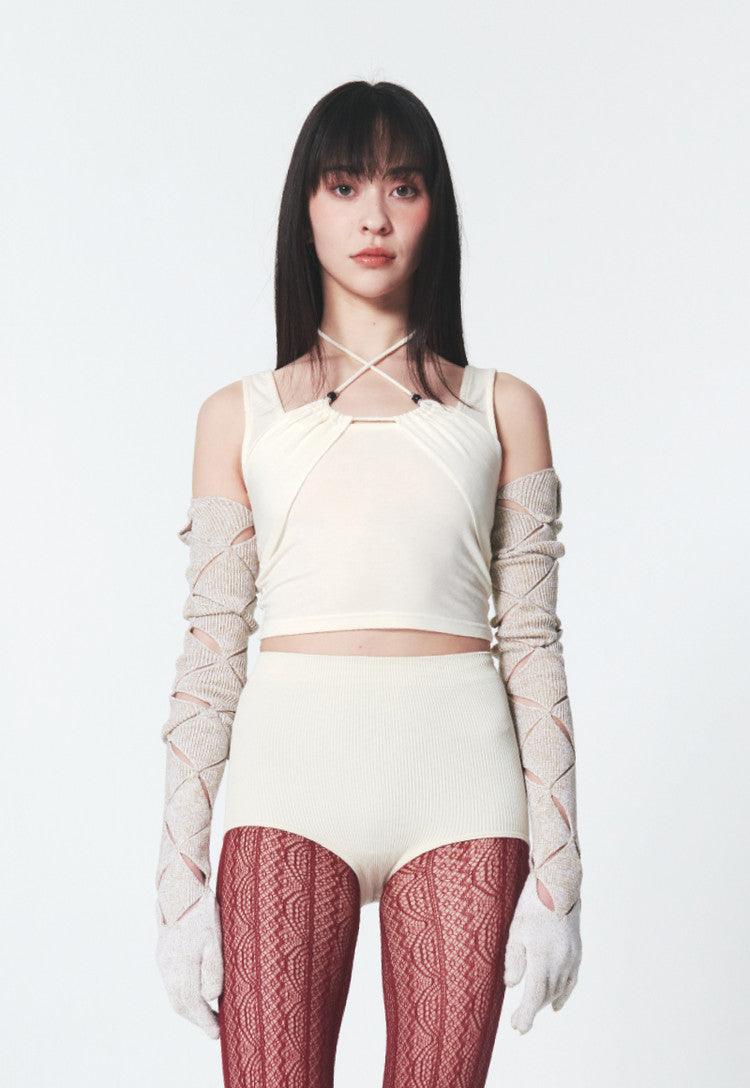 INPREP (インプレップ)Beaded Strap Halter Top Ivory