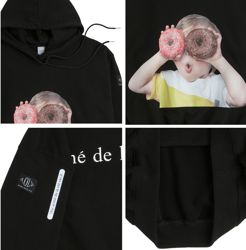 アクメドラビ(acme' de la vie) ADLV BABY FACE HOODIE BLACK DONUT 1