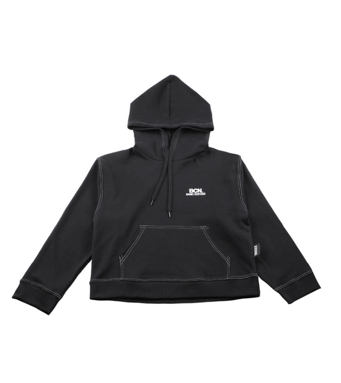ベーシックコットン(BASIC COTTON) BCN Stitch Hoodie (ブラック)