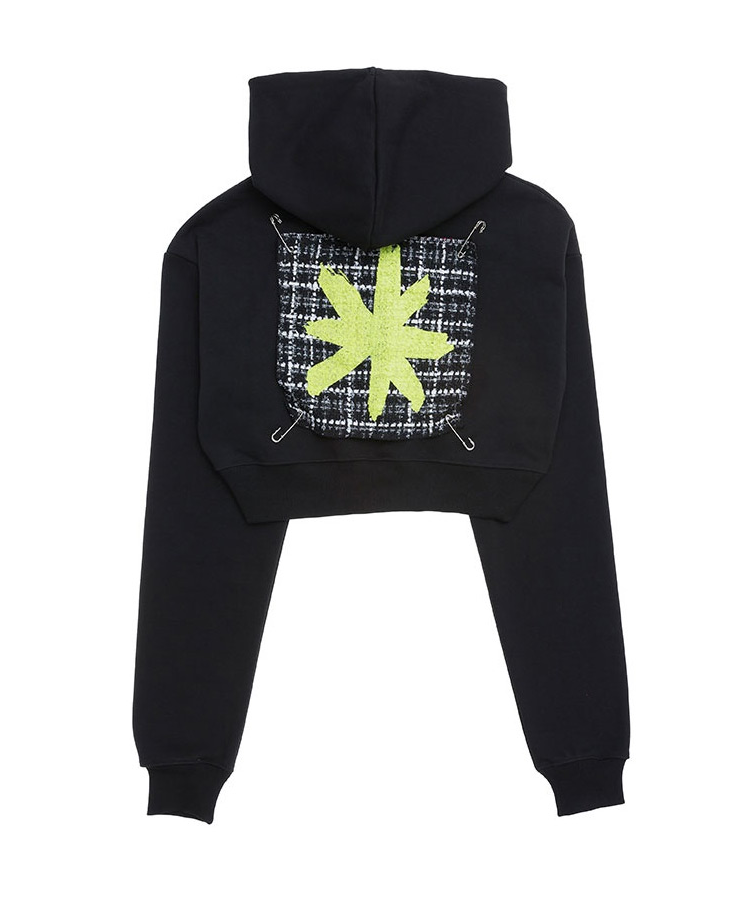 ブラックブロンド(BLACKBLOND) BBD Tweed Patch Crop Hoodie (Black)