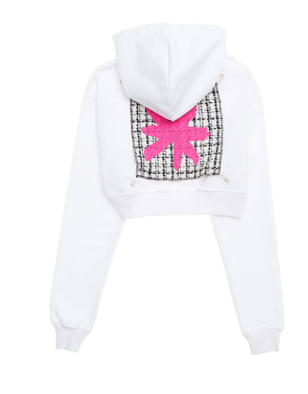 ブラックブロンド(BLACKBLOND) BBD Tweed Patch Crop Hoodie (White)