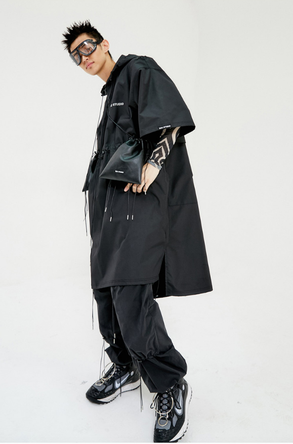 イーエスシースタジオ(ESC STUDIO) String long hood anorak (black)