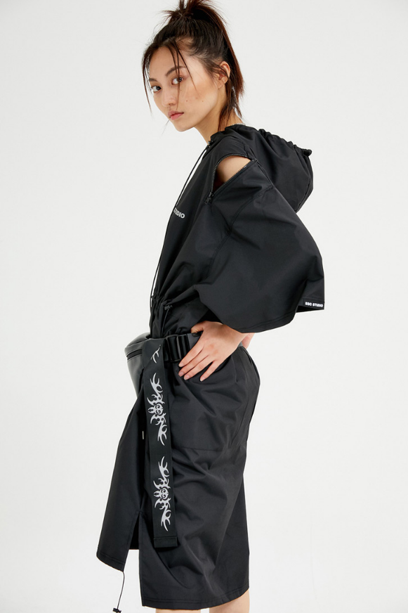 イーエスシースタジオ(ESC STUDIO) String long hood anorak (black)