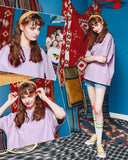 ダブルユーブイプロジェクト(WV PROJECT) Irish half-sleeved tea shirt Lavender KHST7281