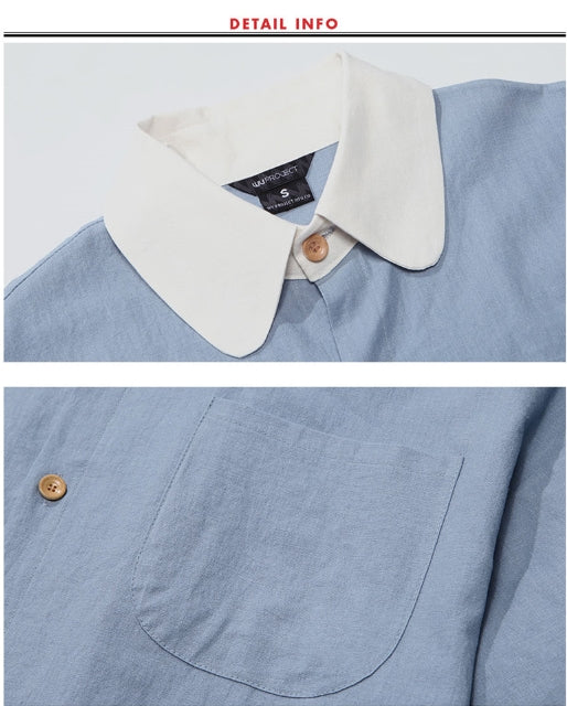 ダブルユーブイプロジェクト(WV PROJECT) SHIRRING BIG SHORT SLEEVE SHIRTS BLUE GRAY SWSS7278