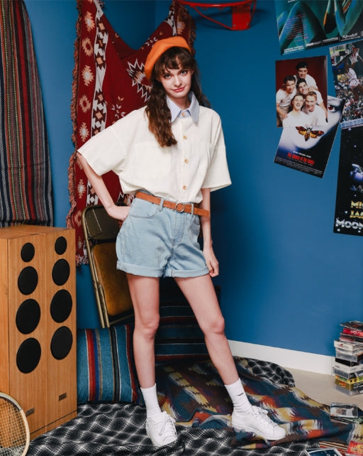 ダブルユーブイプロジェクト(WV PROJECT) SHIRRING BIG SHORT SLEEVE SHIRTS IVORY SWSS7278