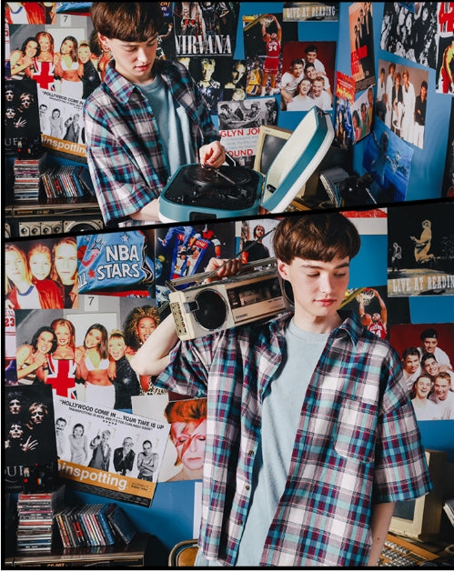 ダブルユーブイプロジェクト(WV PROJECT) NEWBIE BASIC CHECK SHORT SHIRTS Violet Mint JJSS7272