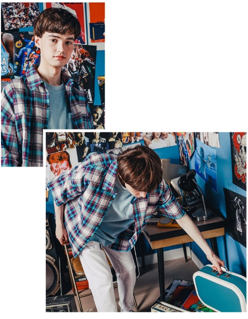 ダブルユーブイプロジェクト(WV PROJECT) NEWBIE BASIC CHECK SHORT SHIRTS Violet Mint JJSS7272