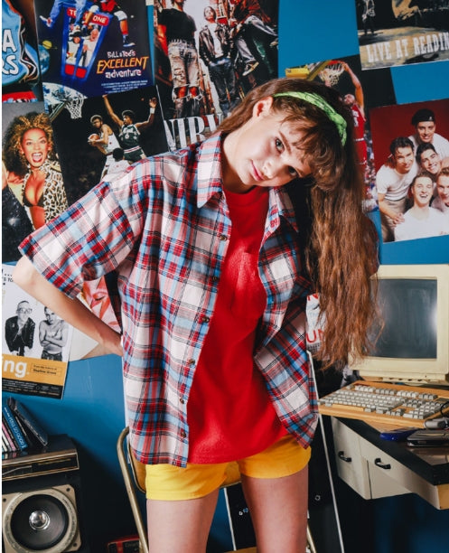 ダブルユーブイプロジェクト(WV PROJECT) NEWBIE BASIC CHECK SHORT SHIRTS Violet Mint JJSS7272