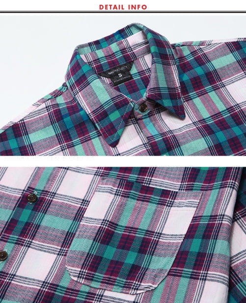 ダブルユーブイプロジェクト(WV PROJECT) NEWBIE BASIC CHECK SHORT SHIRTS Violet Mint JJSS7272