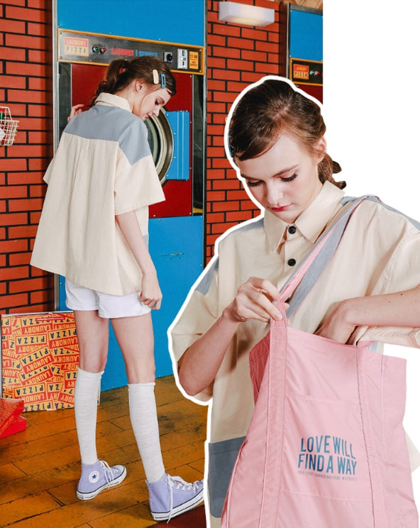 ダブルユーブイプロジェクト(WV PROJECT) TWO TON YOKE SHORT-SHIRTS beige SWSS7285
