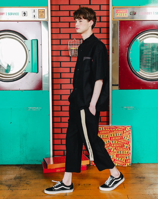 ダブルユーブイプロジェクト(WV PROJECT) BELT BANDING CROP PANTS BLACK JJLP7257