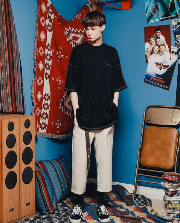 ダブルユーブイプロジェクト(WV PROJECT) BELT BANDING CROP PANTS BLACK JJLP7257