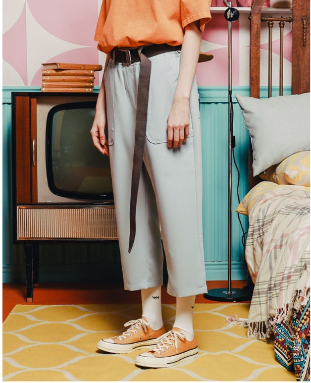ダブルユーブイプロジェクト(WV PROJECT) BELT BANDING CROP PANTS SOFTBLUE JJLP7257