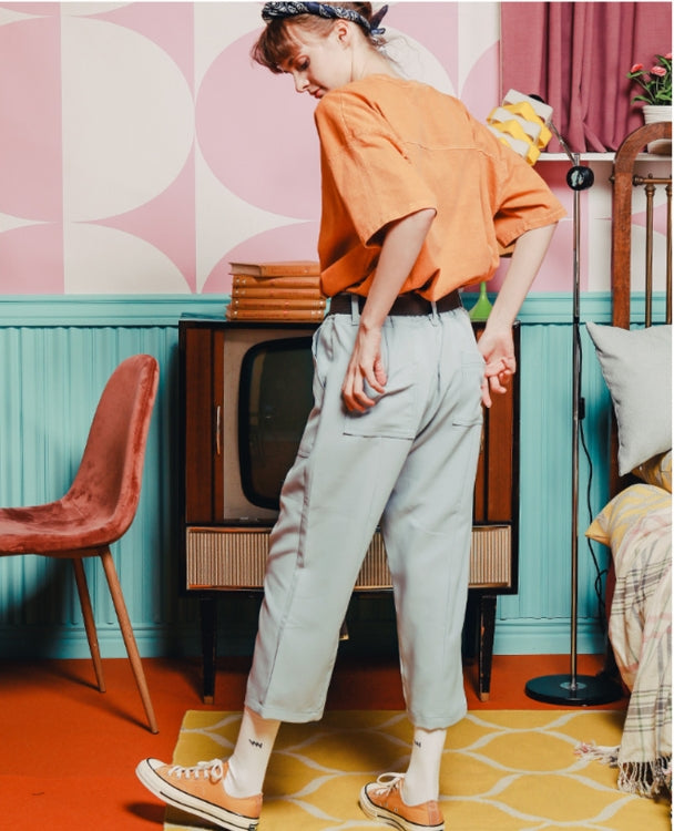 ダブルユーブイプロジェクト(WV PROJECT) BELT BANDING CROP PANTS SOFTBLUE JJLP7257