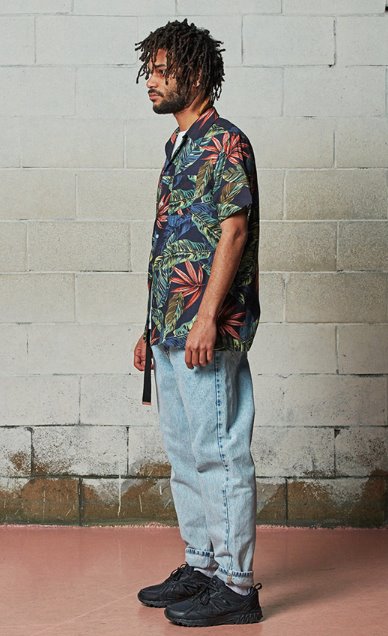 セイントペイン(SAINTPAIN) SP FLOWER HAWAIIAN SHIRT-NAVY