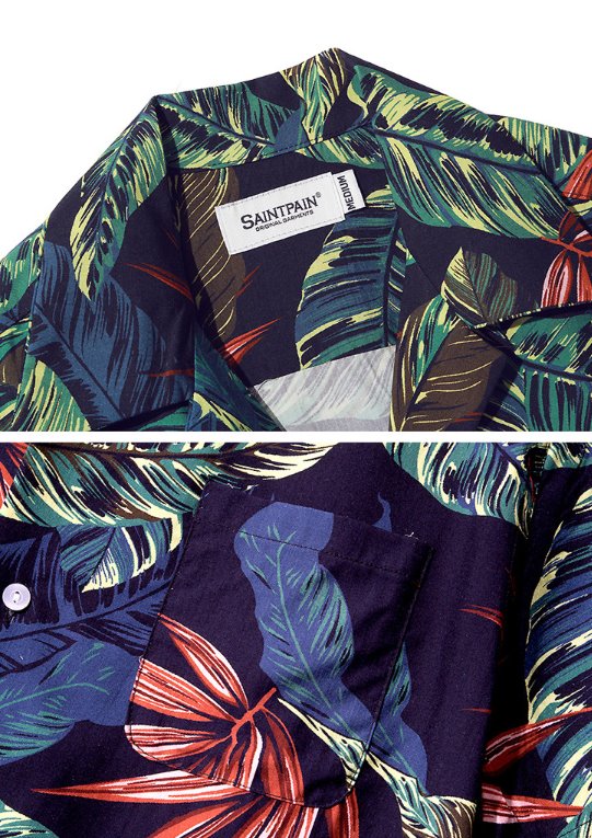 セイントペイン(SAINTPAIN) SP FLOWER HAWAIIAN SHIRT-NAVY