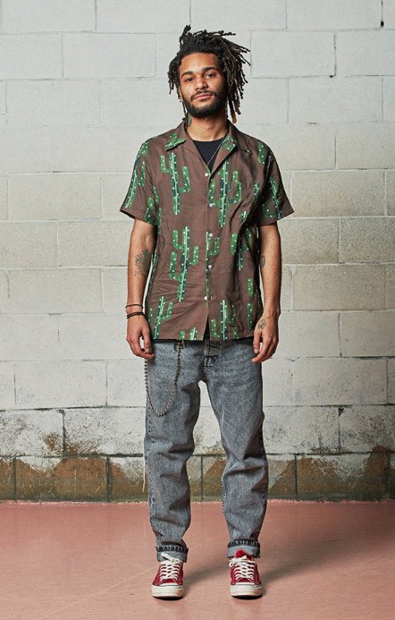 セイントペイン(SAINTPAIN) SP CACTUS HAWAIIAN SHIRT-BROWN