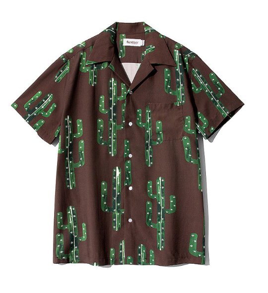 セイントペイン(SAINTPAIN) SP CACTUS HAWAIIAN SHIRT-BROWN