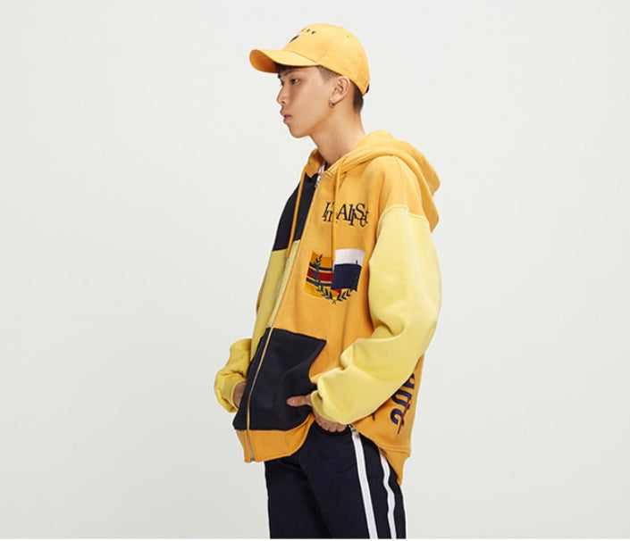 ロマンティッククラウン(ROMANTIC CROWN) Color Block Hood Zip Up_Butter