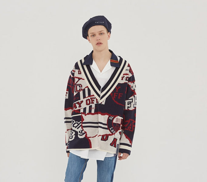 ロマンティッククラウン(ROMANTIC CROWN) 10th Jacquard Cardigan_Navy