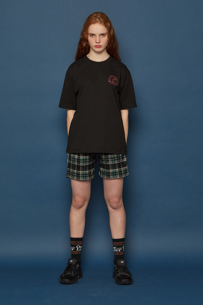 スローアシッド(SLOW ACID) Pocket Lettering Check Half Pants (BLACK)